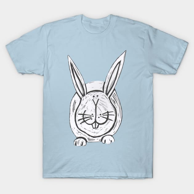 Rabbit,White Rabbit on blue T-Shirt by krisevansart